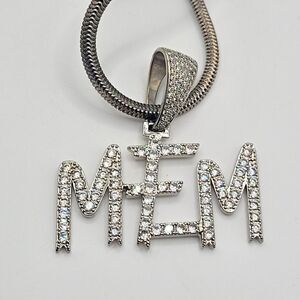 "MEM" Rhinestone Hip Hop Pendant Necklace Long Snake Chain Necklace 26in